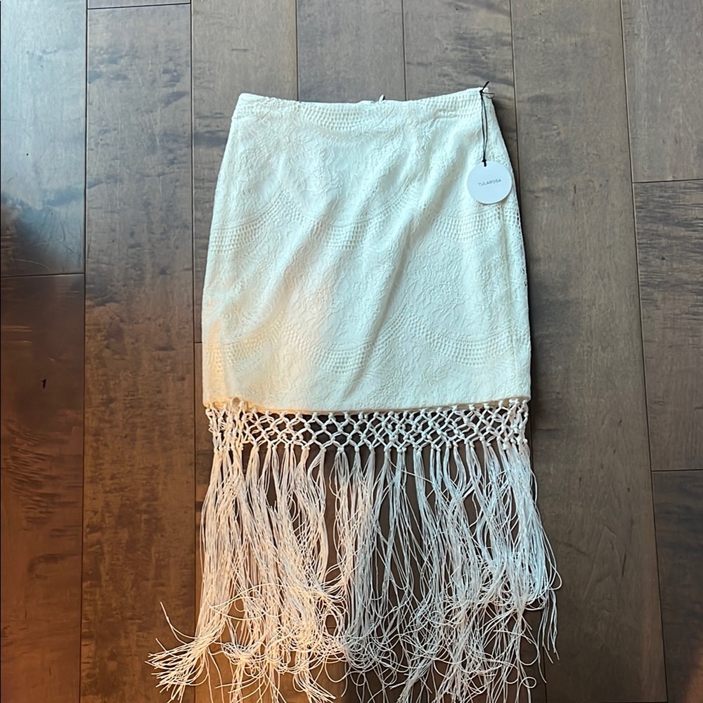 Cream Fringe Skirt